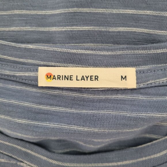 Marine Layer Boyfriend Striped Pocket Tee Short Sleeve Womens Size M Blue Soft - Picture 3 of 6